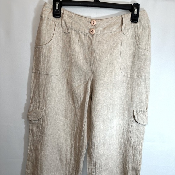 Style & Co Women Size 4 100% Linen Capri Cargo Pants Pockets Buttons Zipper Boho - Picture 3 of 11
